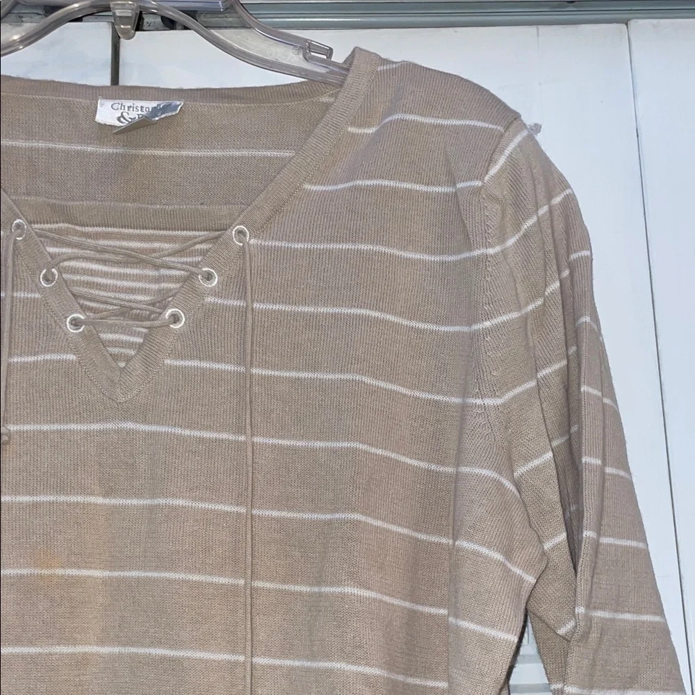 Christopher & Banks Beige Striped Lace-Up Long Sleeve Tee - Picture 3 of 7
